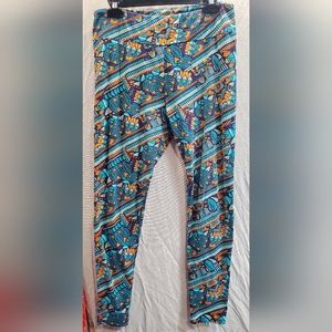 Lularoe Tall and Curvy Leggings turquoise and orange leaves